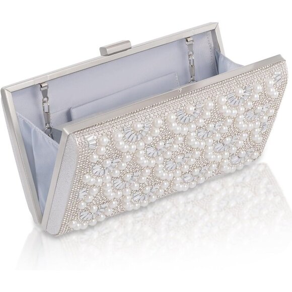 🆕Women Silver Satin Fashion Party Evening Handbag Elegant Chic Purse Bag - Picture 4 of 7